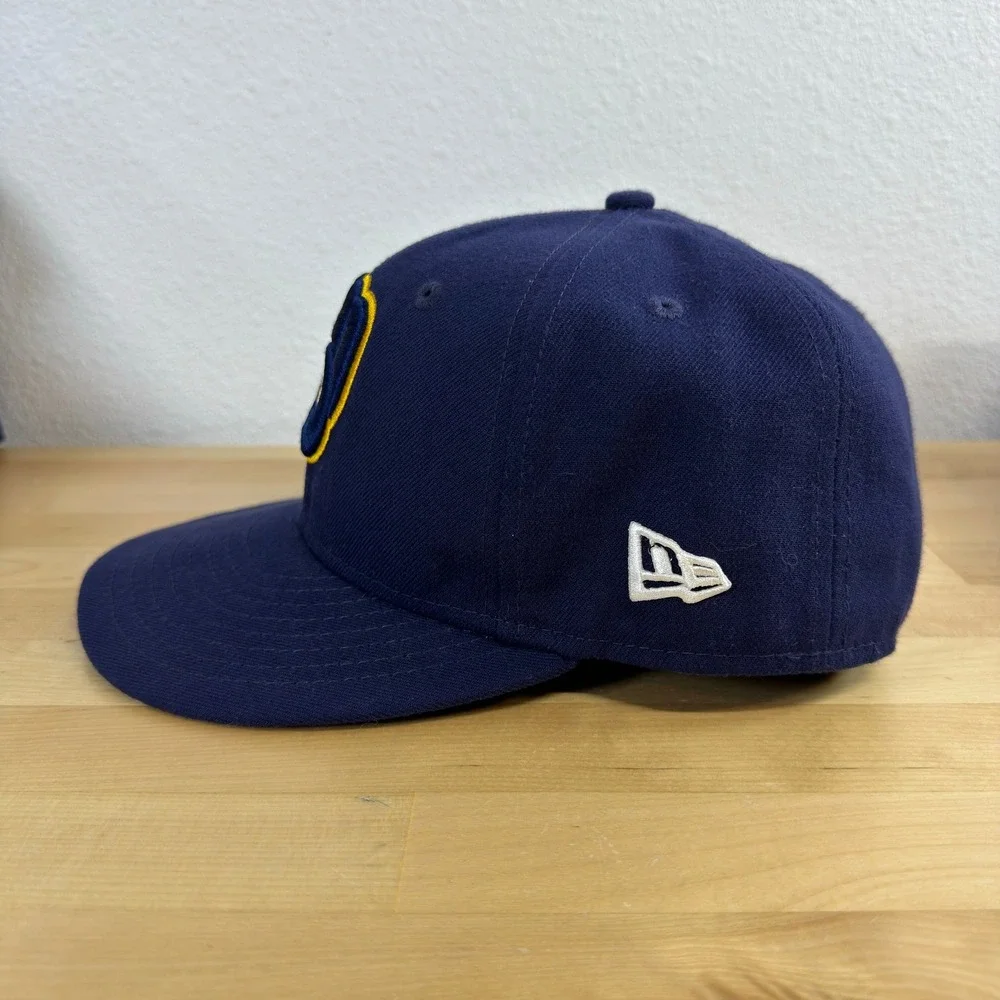 New Era 59FIFTY Milwaukee Brewers Fitted Hat Navy Blue 7 1/8 MLB On-Field Cap